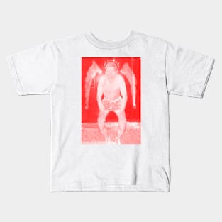 Portrait. Digital collage, special processing. Man in briefs, looking. Angel. Red and white. Kids T-Shirt